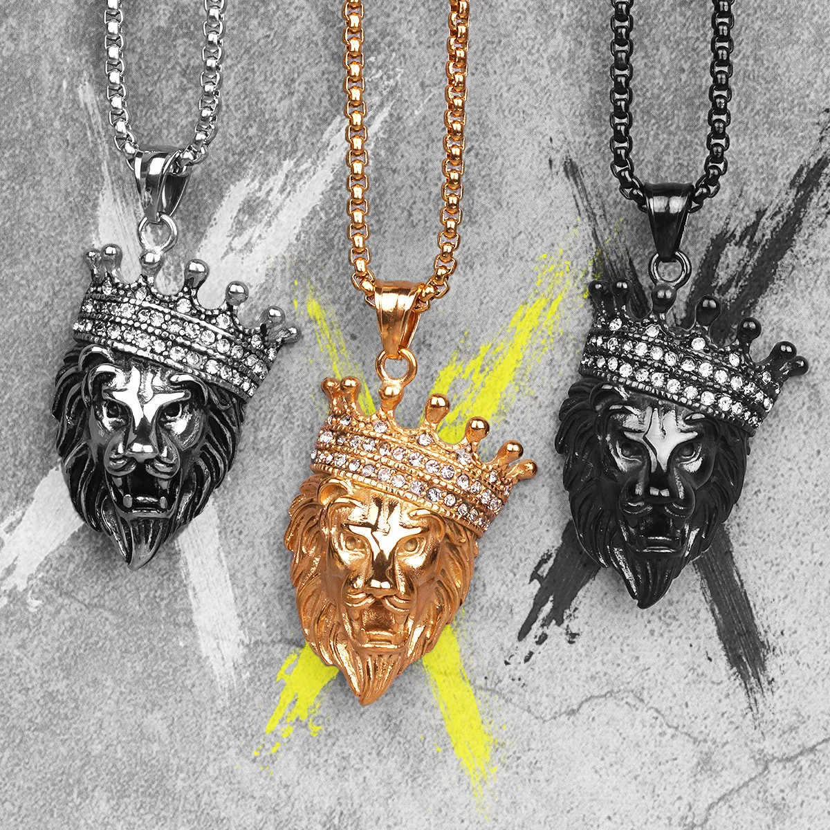 

Lion King Animal Gold Mens Long Necklaces Pendants Chain Hip Hop for Boy Male Stainless Steel Jewelry Creativity Gift Wholesale