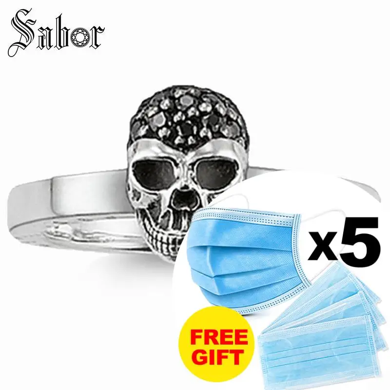 Кольцо Череп проложить черный 925 Серебряный цвет модный подарок для женщин