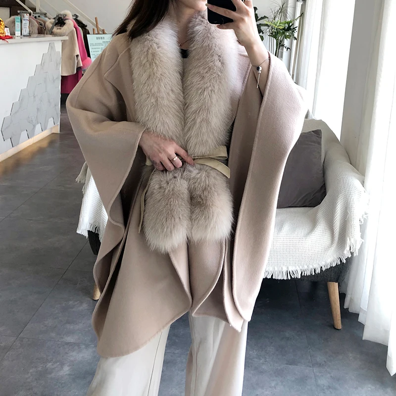 Новое Женское пончо из натурального меха отделка воротником Лисьего и шерстяная