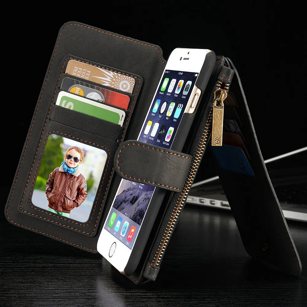 Роскошные Slim Fit Премиум кожаный чехол для IPhone6Plus 2 в 1 кошелек Чехол кобура