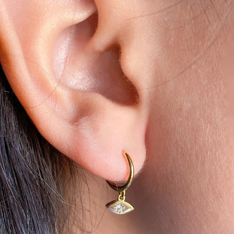 Wholesale factory price Gold filled geometric evil eye shape Engraved north star Simple fashion women lucky hoop charm earrings | Украшения