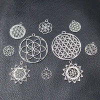 10pcs mixed silver plated flower of life pendants retro diy charms necklace bracelet jewelry crafts handmade accessories p732