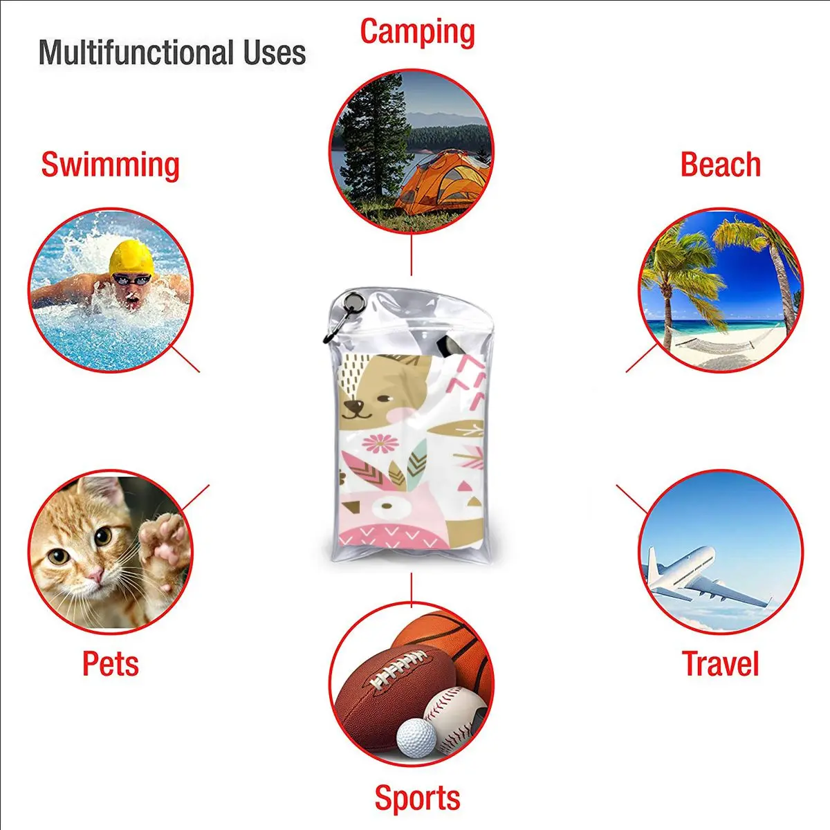 

Quick Drying Pocket Towel Pink Animals Portable Water Absorbent Towel No Pilling Sports Bath Towel
