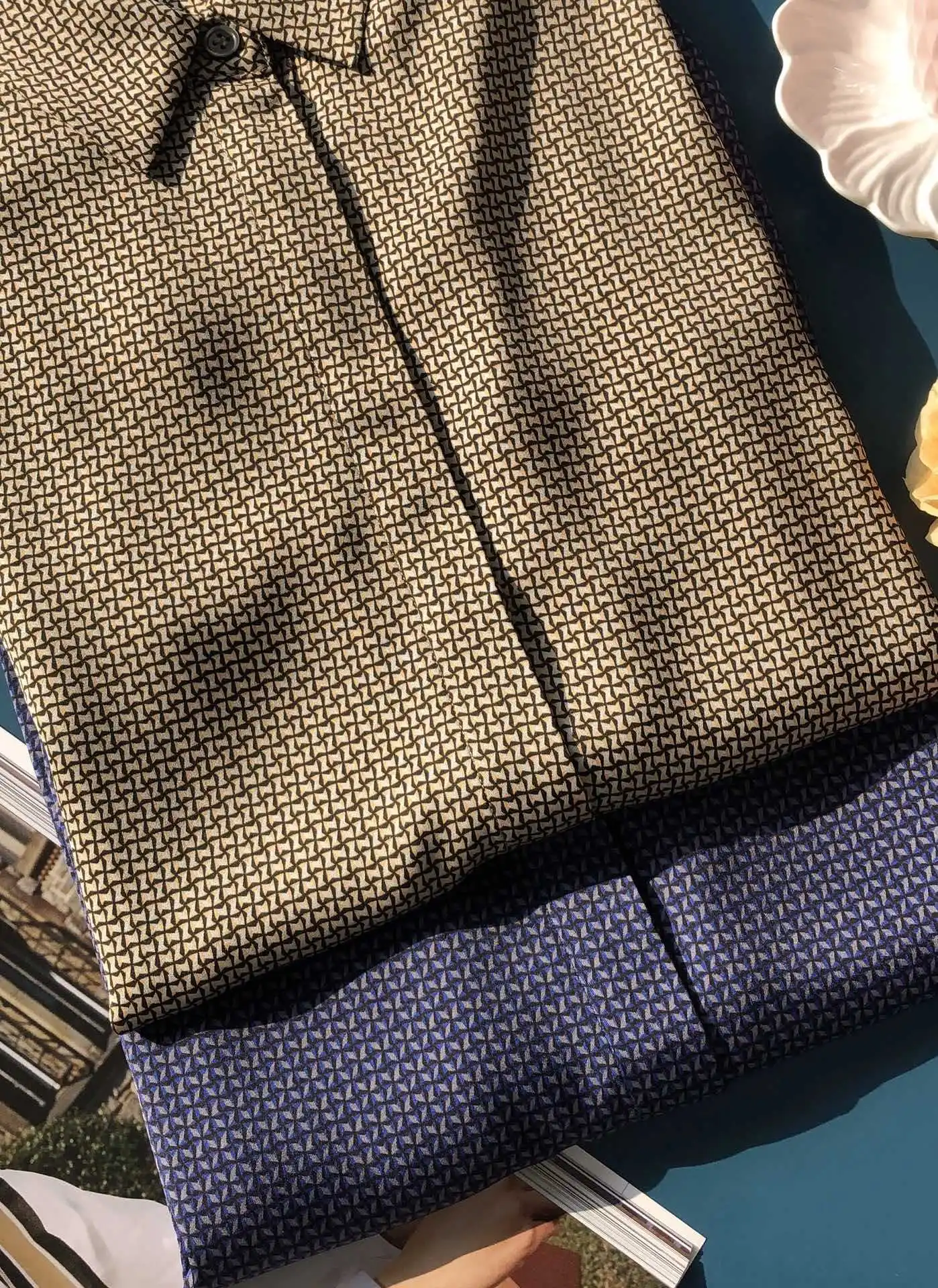 

Brand Fashion Women High Luxury Spring Autumn Vintage Elegant Houndstooth Printed Silk Shirt Blouse