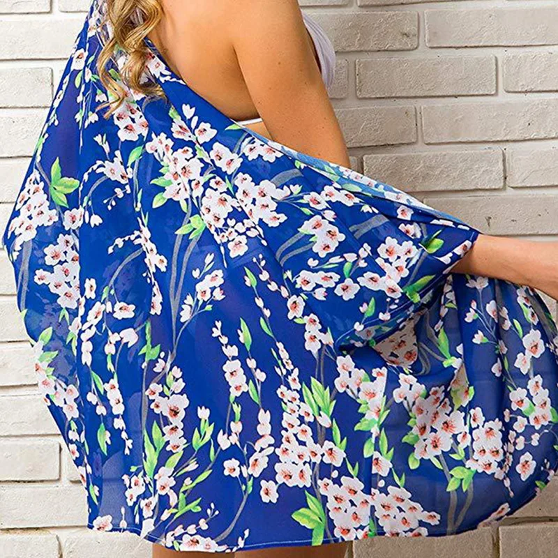 2020 New Women Swimsuit Bikini Cover Ups Half Sleeve Shawl Chiffon Cardigan Beach Wear Sexy Dress Robe De Plage Solid White | Женская