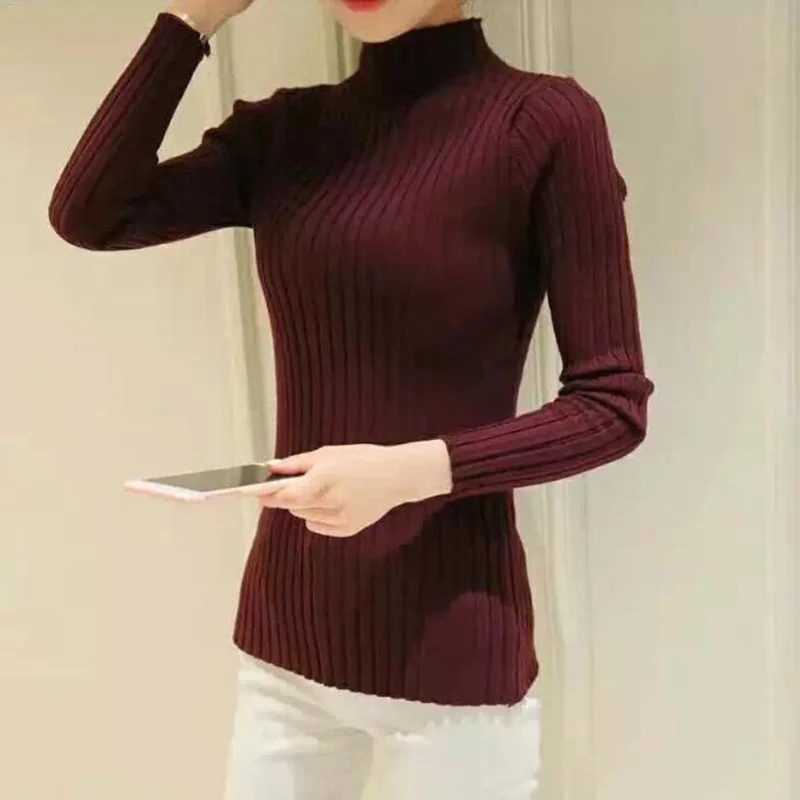 

Female White Turtleneck Sweater And Semi Small Fresh Short Thick Slim Tight Long Sleeved All-match Knitted Shirt