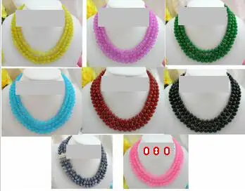 

stunning 3rows 8mm round crude jade agate beads necklace