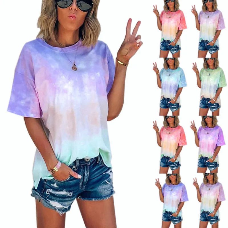 

Summer New Tie-dye Gradient Printing Loose T-shirt Women's T-shirts