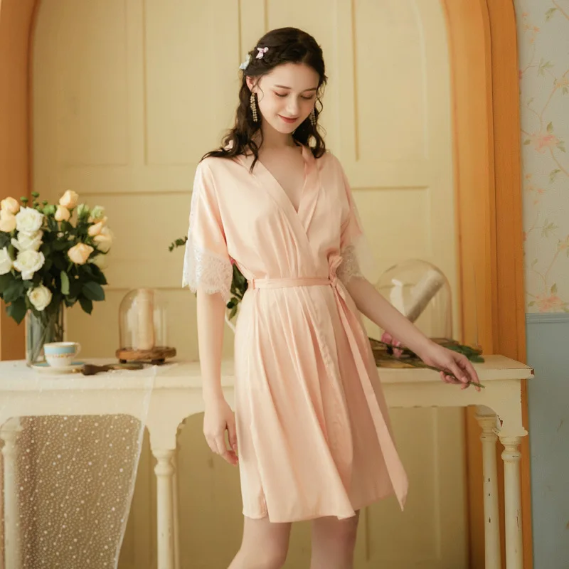 

Roseheart New Luxury Fashion Sleepwear Faux Silk Sashes Loose Nightwear Sexy Mini Robes Bathrobe Pajama Sashes Homewear
