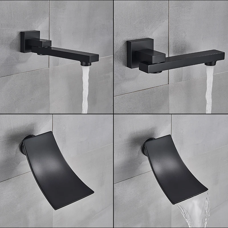 Wall Mount Black LED Shower Faucet Rainfall Set Bathtub Hot And Cold Mixer Crane Concealed Installation | Обустройство дома