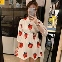 japanese strawberry mini dress women summer 2021 new cute soft girl printing dress vestidos fashion loose high waist dresses