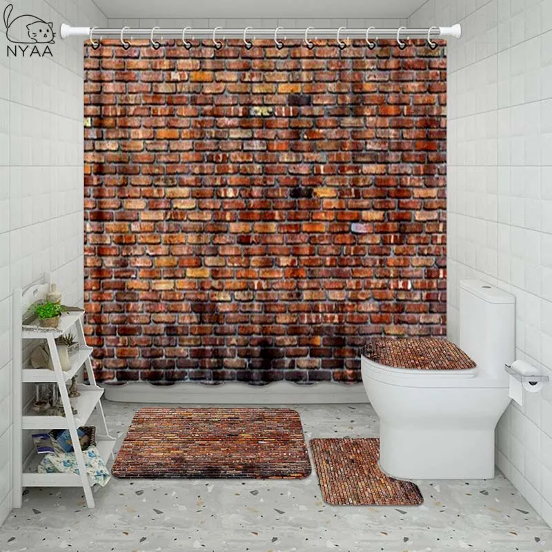 Vixm 3D Farm Wall Bathroom Waterproof Shower Curtain Set Pedestal Rug Lid Carpet Toilet Cover Bath Mat | Дом и сад