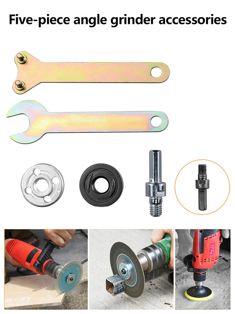 

5Pcs Electric Drill Converter Angle Grinder Connecting Rod for Cutting Disc Polishing Wheel with Connecting Rod Wrench Lock Nut