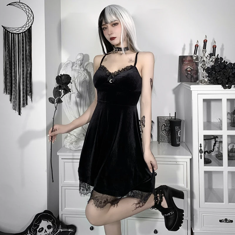 Женское готическое платье-корсет с кружевной отделкой V-образным вырезом и