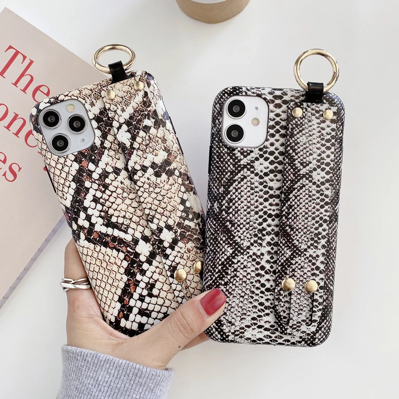 Роскошный чехол держатель на запястье из змеиной кожи для iPhone 11 Pro 7Plus 8 Plus Xs Max Xr X SE