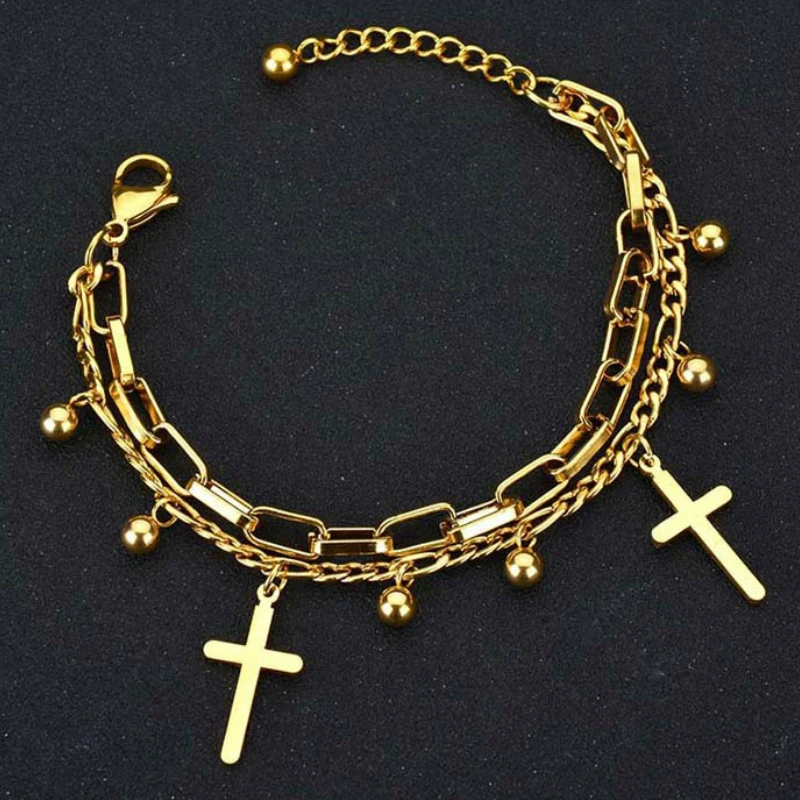 Многослойный браслет elepple с крестом и сердечком золотой цвет богемы браслеты из