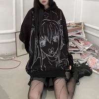 qweek black gothic hoodie women anime graphic oversized streetwear long sleeve pullover e girl fairy grunge aesthetic clothes
