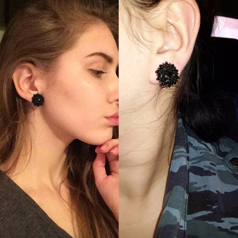 Большие черные серьги OCESRIO с кристаллами для женщин круглые выложенные клипсы