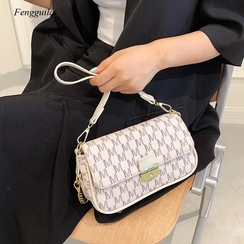 

Retro Letter Pu Leather Small Underarm Baguette Crossbody Bags for Women 2022 Travel Shoulder Purses and Handbag