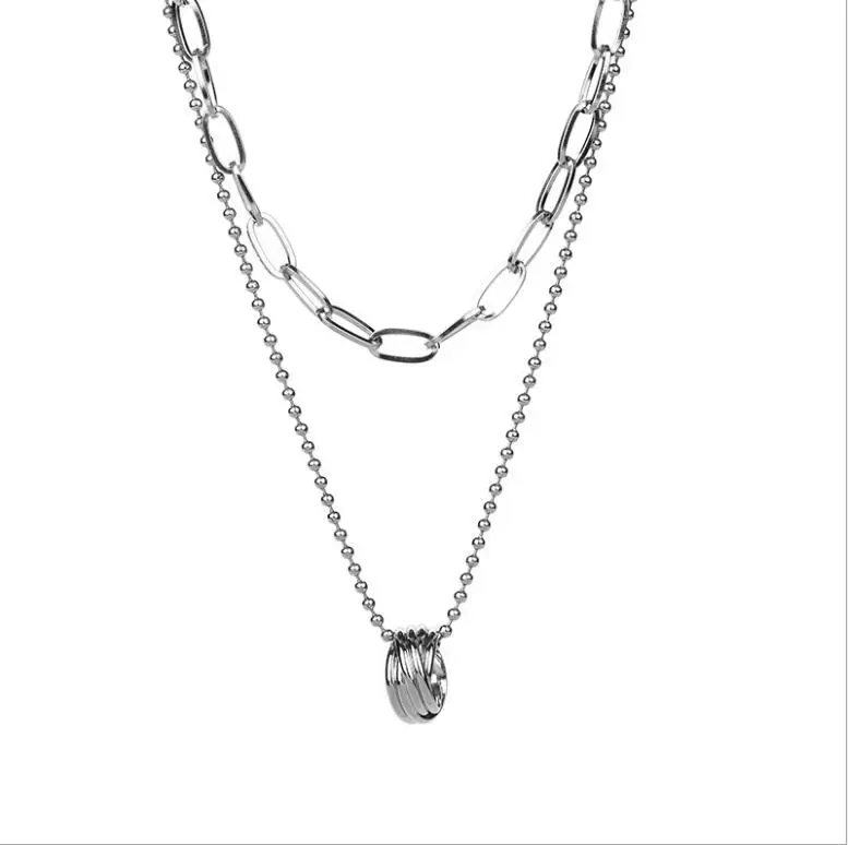 Женское Двухслойное ожерелье из нержавеющей стали колье с круглым кулоном
