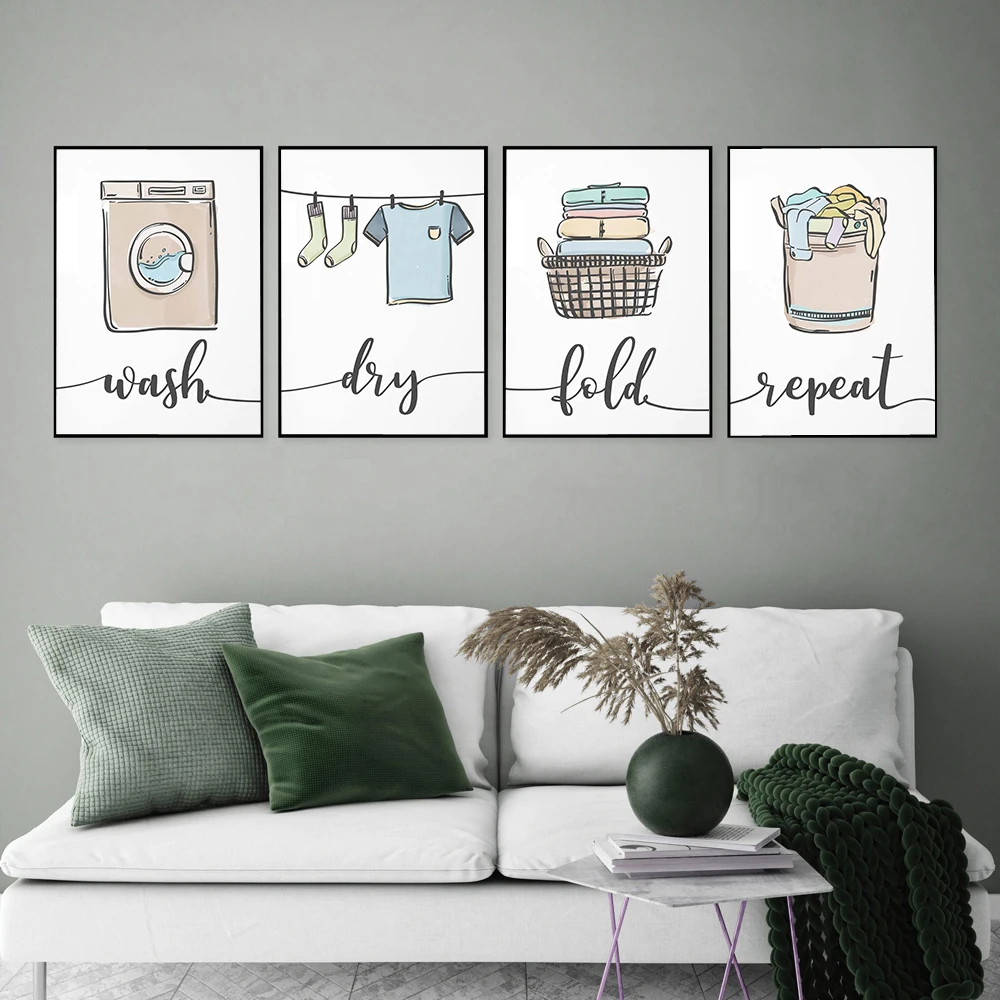

Wash Dry Fold Repeat Laundry Sign Colorful Wall Art Print Canvas Painting Nordic Poster And Print Wall Pictures Utility Room