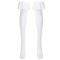 women casual long stocks sheer soft thigh high stockings ladies girls autumn winter solid color lace trimming hosiery long socks