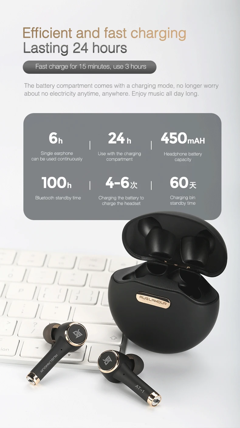 AUGLAMOUR AT-1 TWS Bluetooth 5,0 беспроводные наушники IPX5 водонепроницаемые спортивные AT1 HiFi наушники-вкладыши