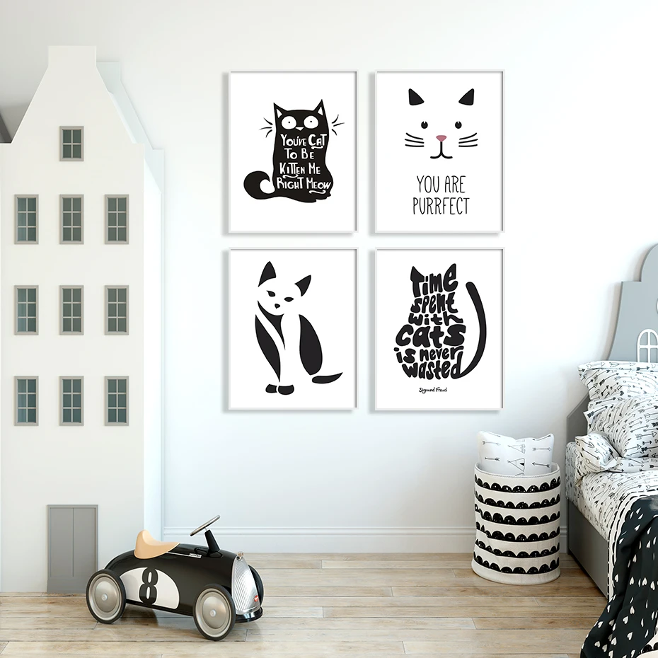 Абстрактная живопись на холсте с котом черно белые постеры животными