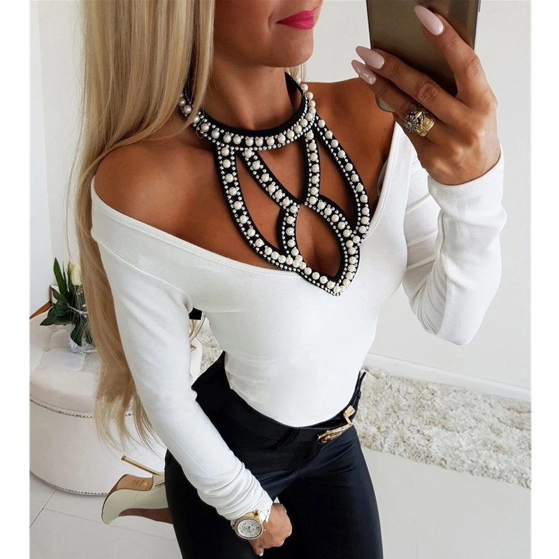 Женская футболка HIRIGIN с открытыми плечами и длинными рукавами Сексуальные