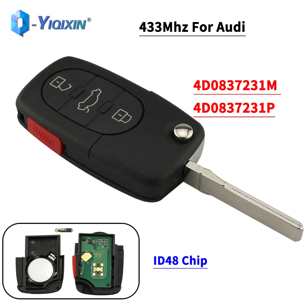 YIQIXIN 3+1 Buttons 433Mhz Flip Remote Car Key ID48 Chip For Audi A3 A4 A6 A8 TT Allroad Quattro 4D0837231M 4D0837231P Smart Fob - купить по