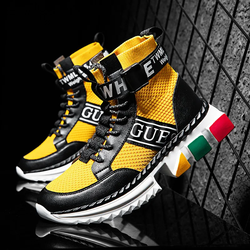 

Новое поступление, желтые мужские кроссовки из микрофибры, повседневная женская обувь, удобные мужские роскошные высокие кроссовки, модные...