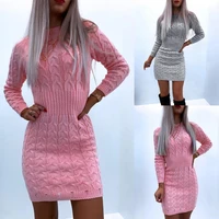 sweater dress elegant long sleeve bodycon solid color mini o neck new autumn winter knitted female knit sexy dress
