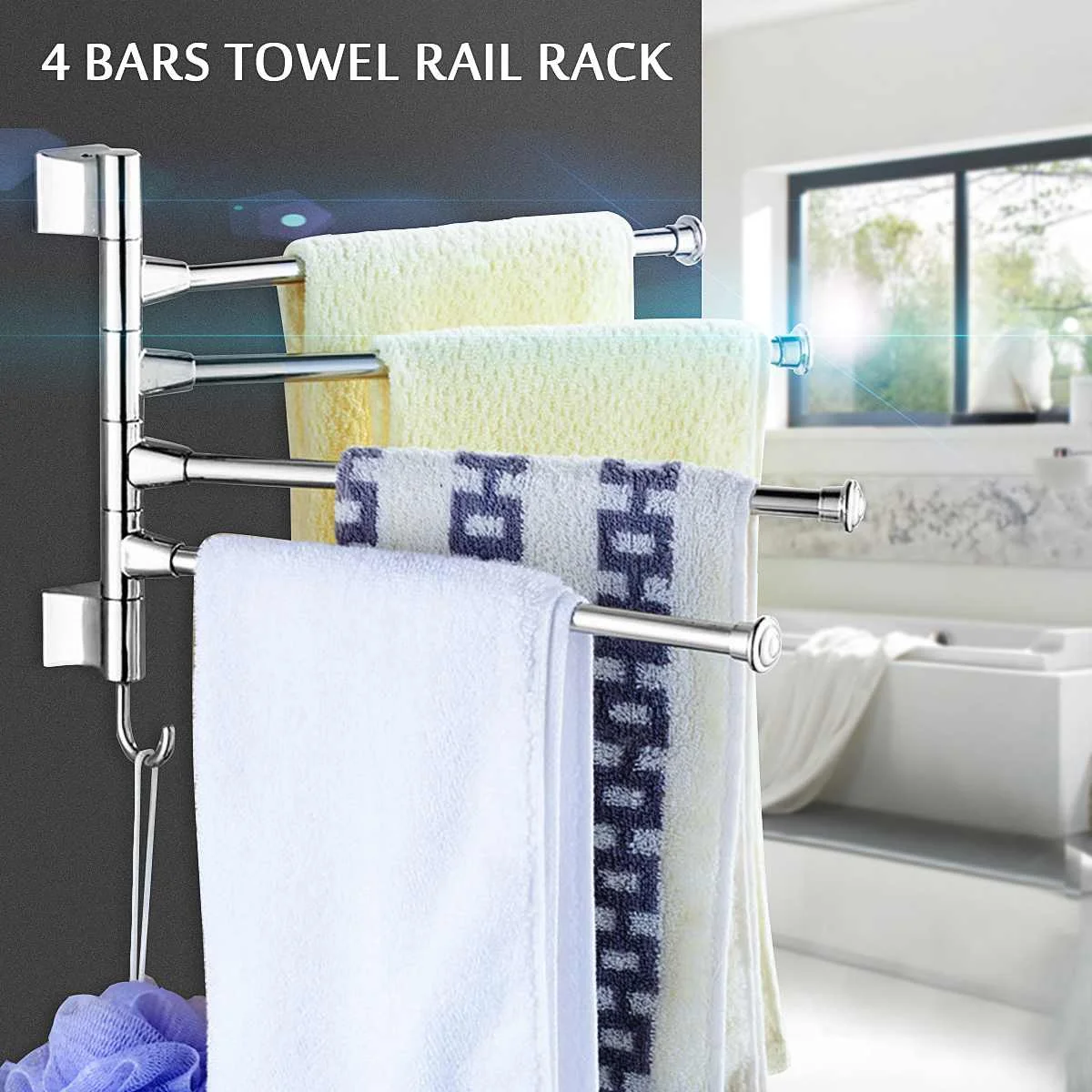 

Four Poles Stainless Steel Towel Bar 360 Rotating Towel Rack Bathroom Kitchen Wall-mounted Towel Polished Rack Holder