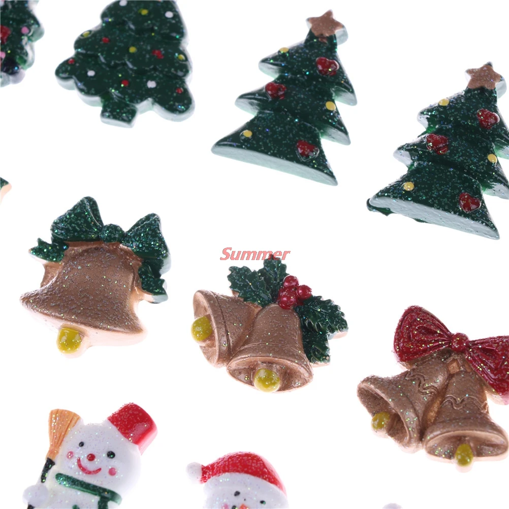 

10pcs New Christmas Tree Santa Claus Snowman Bell Kid Toy Gift Mini Figurine Home Decor Fairy Garden Cartoon Ornaments Resin