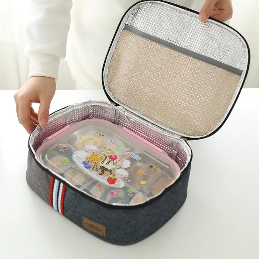 

Lunch Bag With Tin Foil Inside Oxford Cloth Shoulder Large Capacity Insulation Portable Lunch Bag With Handle For Students