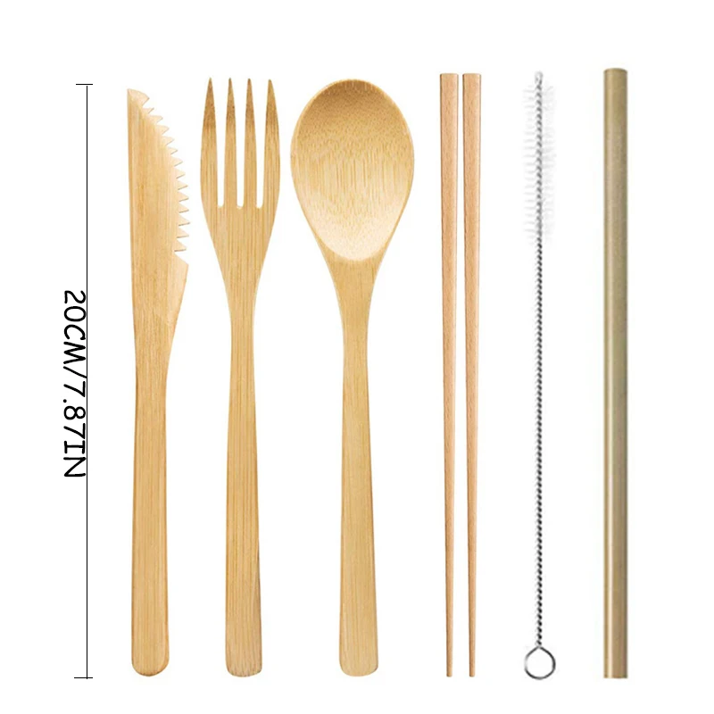 

DEOUNY Zero Waste Bamboo Utensils Wooden Travel Cutlery Set Reusable Utensils With Camping Fork Spoon Knife Flatware Straw Tools