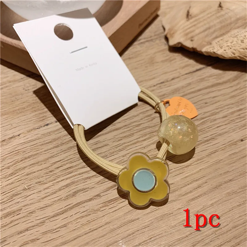 flower green 3 шт., резинки для волос карамельного цвета, Детские резинки для волос, лента, бант, подвеска в виде кошки, Детские резинки, аксессуары для волос - Цвет: flower green