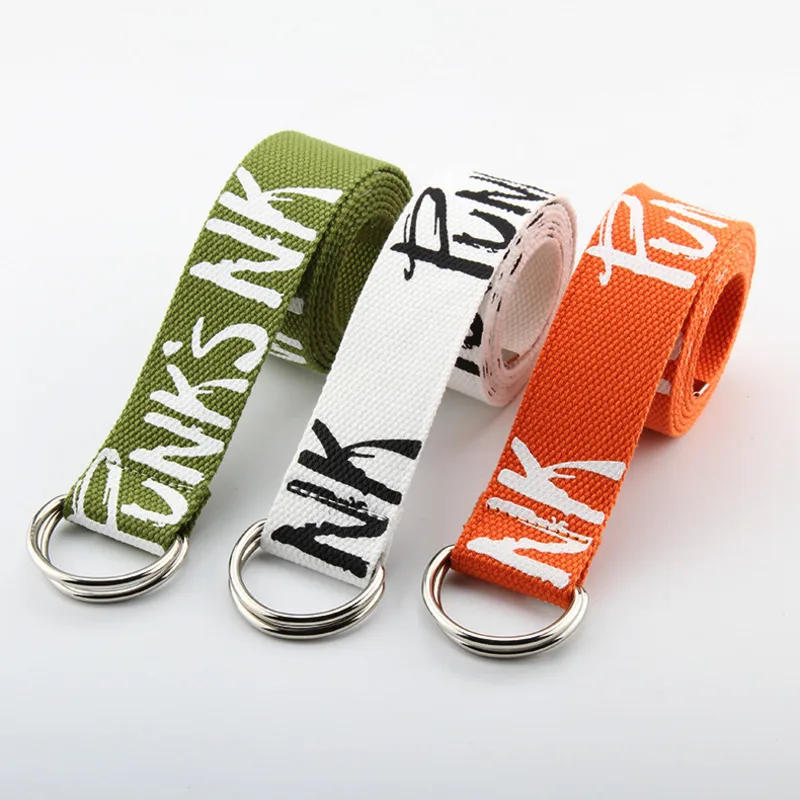 

Unisex Waistband Student Double Buckle Casual D Ring Fashion Adult Adjustable For Jeans Long Letters Printed Canvas Belt