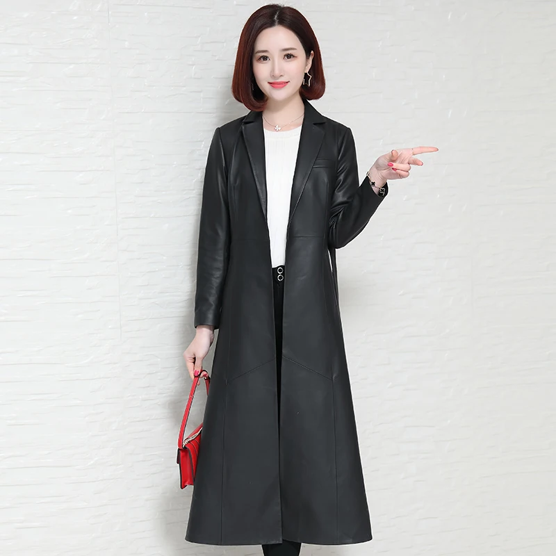 Real Genuine Leather Jacket Women Tops 2020 Autumn Winter Coat Windbreaker Sheepskin Korean Trench Long Coats 95260 | Женская одежда
