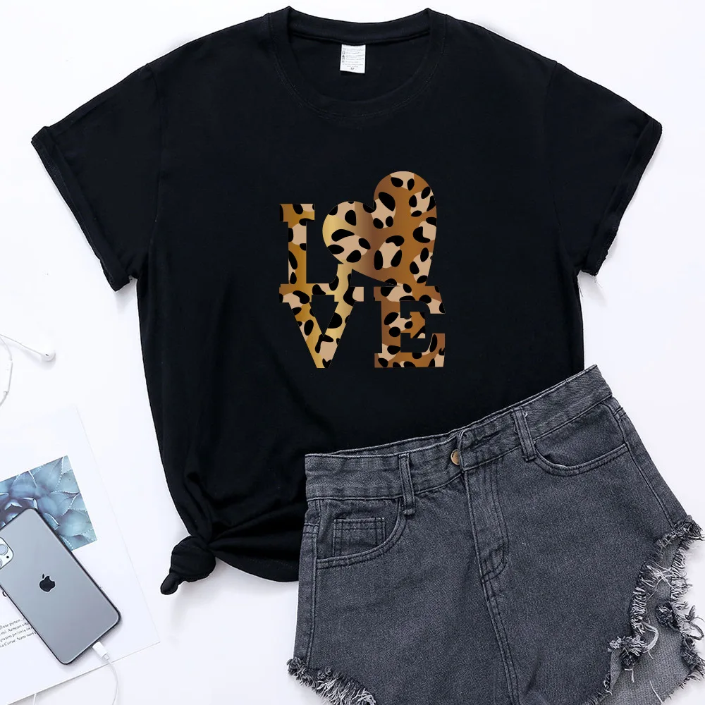 

Женская футболка с коротким рукавом и круглым вырезом, с леопардовым принтом