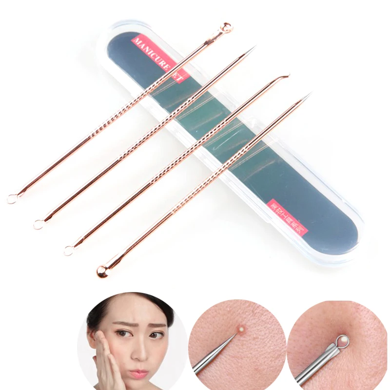 

4pcs/box Stainless Steel Acne Removal Needle Face Blackhead Comedone Black Spot Pimple Blemish Remover Skin Cleaning Tool