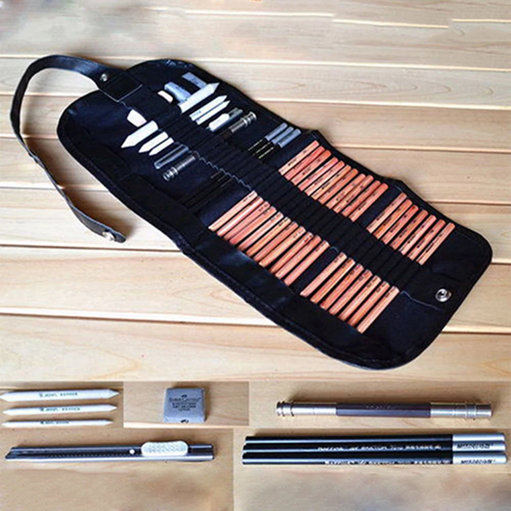 

29 Pcs Sketching Pencil Set Charcoal Extender Eraser Cutter Drawing Suit Art Kit