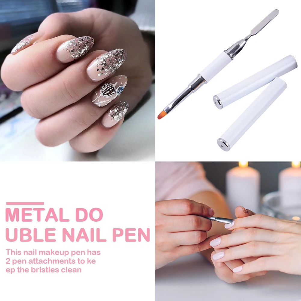 Двухсторонняя ручка для ногтей щетка полигеля инструмент дизайна из нержавеющей
