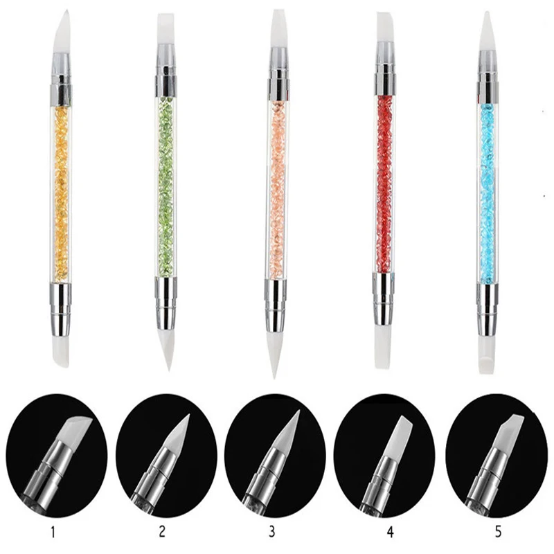 

5 Pcs/set 2 Way Dual Heads Silicone Nail Art Sculpture Pen 3D Colorful Liner Petal Builder Brush Gel Polish Manicure Pens