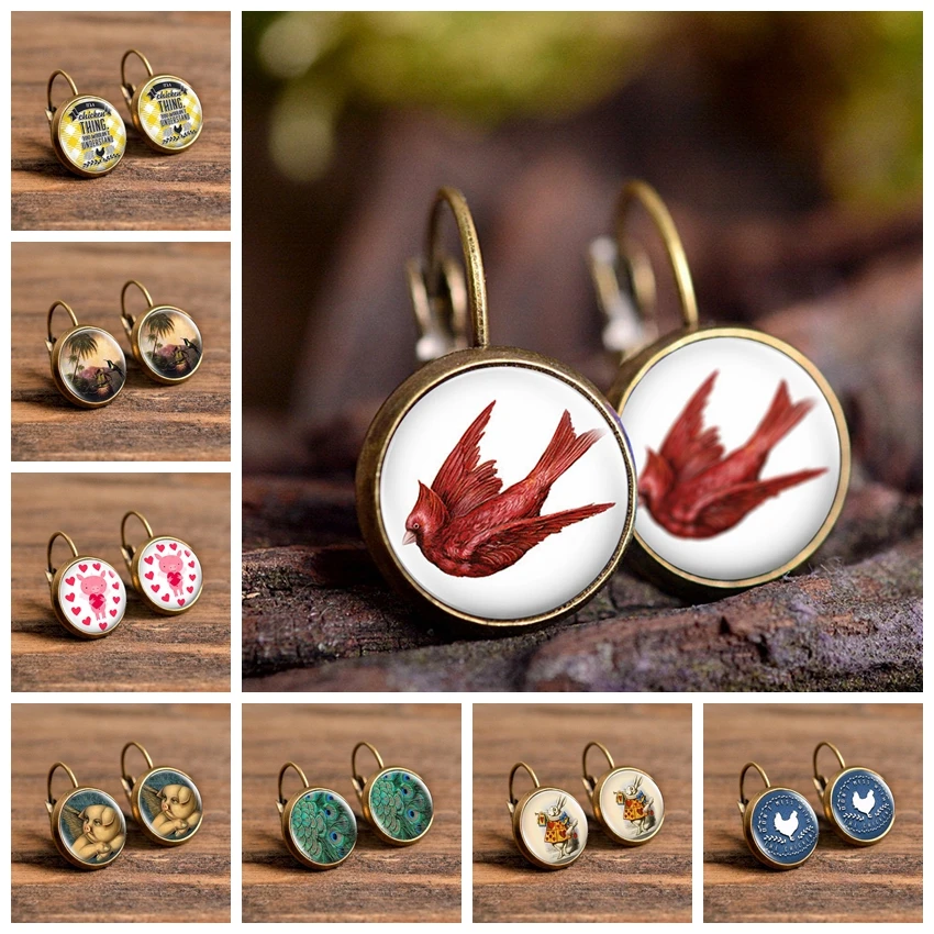 Модные милые серьги-гвоздики с изображением розовой свиньи павлина пера