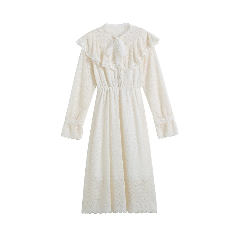 

Large Size Women Lace Dress 2021 Vintage Flare Sleeve Loose Casual Princess Fairy Dresses Sweet Mori Girl Vestidos Faldas