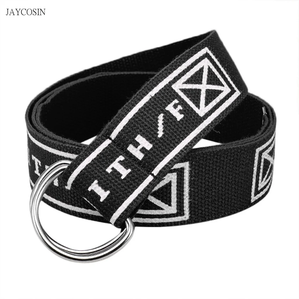 Ремень JAYCOSIN унисекс брезентовый с надписью D образным кольцом и двойной пряжкой в