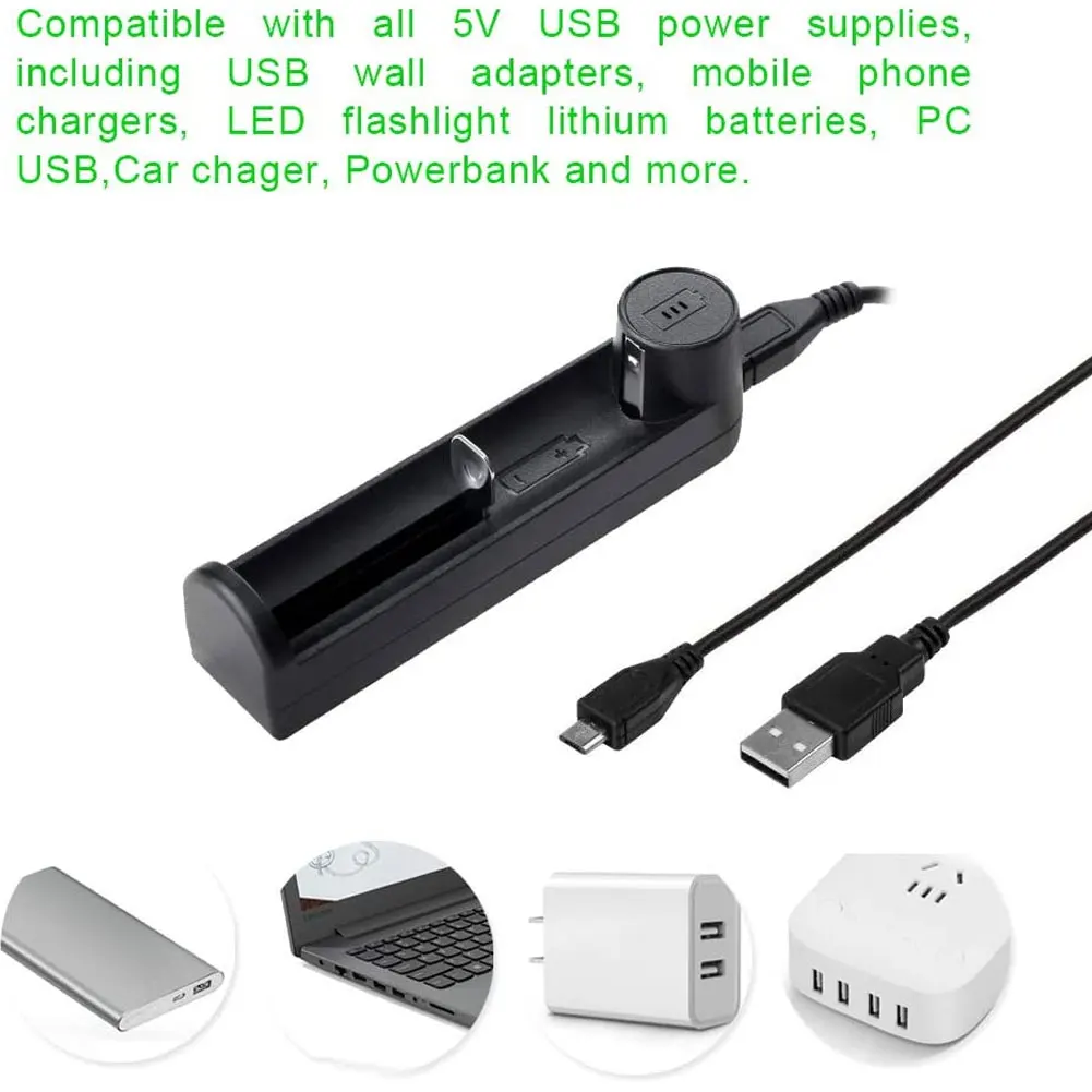 

Battery Charger Smart Charging 1 Slot USB 18650 26650 18350 32650 21700 26700 26500 25500 Li-Ion Rechargeable Battery Charger