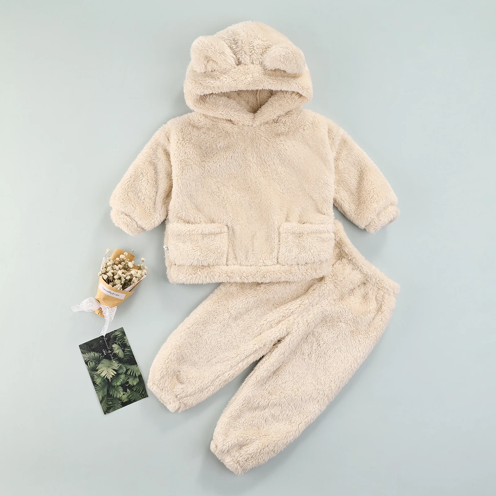 

Детский зимний пижамный комплект, флисовый топ с капюшоном и длинными рукавами с медведем + длинные штаны, одежда для отдыха для девочек и ма...