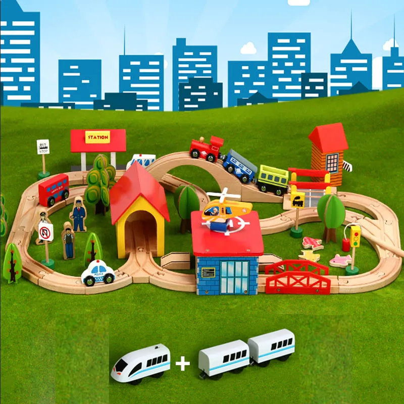 Wooden Train Track Set Railway Puzzle Slot Transit Rail Wood Diecast Educational Toys For Kids|Автотреки| |